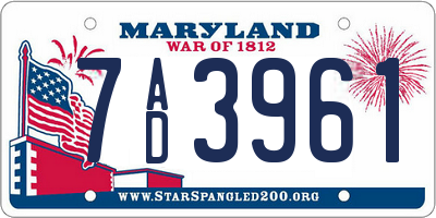 MD license plate 7AD3961
