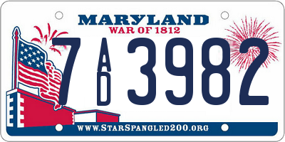 MD license plate 7AD3982