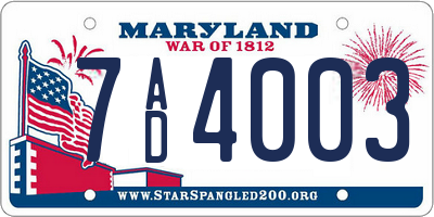MD license plate 7AD4003