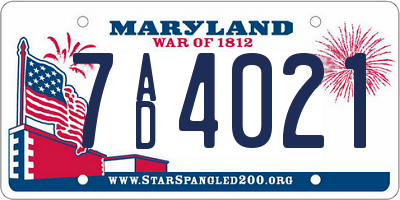 MD license plate 7AD4021
