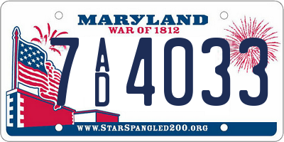 MD license plate 7AD4033