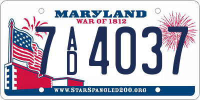 MD license plate 7AD4037