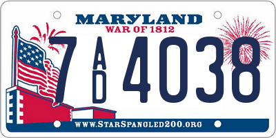 MD license plate 7AD4038
