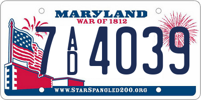 MD license plate 7AD4039