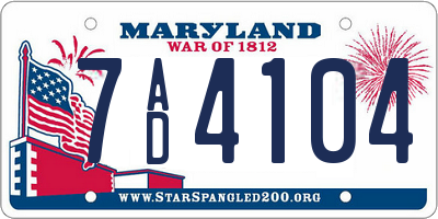 MD license plate 7AD4104