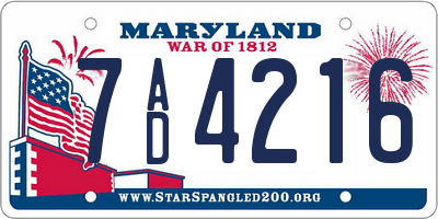 MD license plate 7AD4216