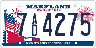MD license plate 7AD4275