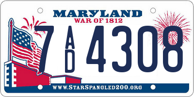MD license plate 7AD4308