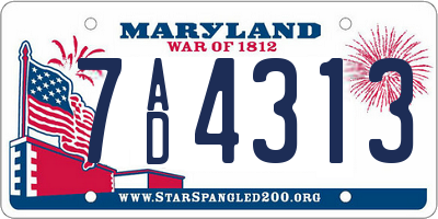 MD license plate 7AD4313
