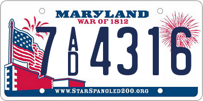 MD license plate 7AD4316
