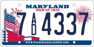 MD license plate 7AD4337