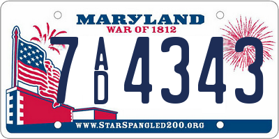 MD license plate 7AD4343