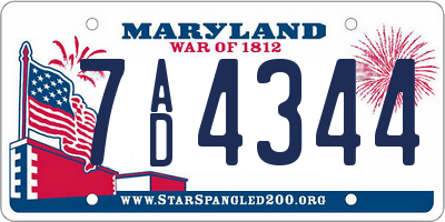 MD license plate 7AD4344