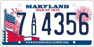 MD license plate 7AD4356