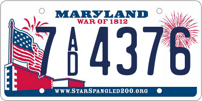 MD license plate 7AD4376