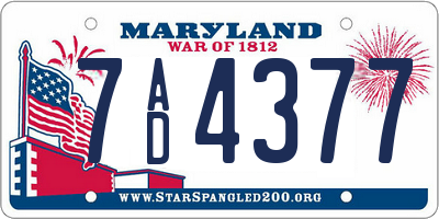 MD license plate 7AD4377