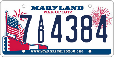 MD license plate 7AD4384