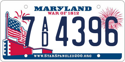MD license plate 7AD4396