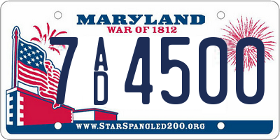 MD license plate 7AD4500