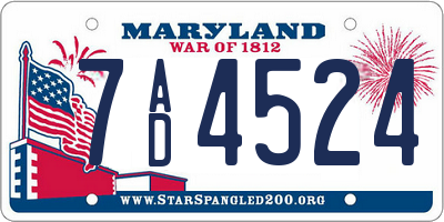 MD license plate 7AD4524