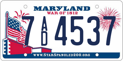 MD license plate 7AD4537