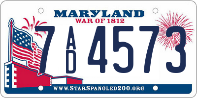 MD license plate 7AD4573
