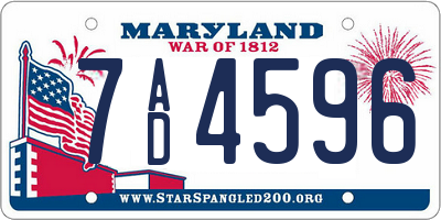 MD license plate 7AD4596