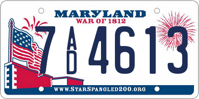 MD license plate 7AD4613