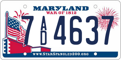 MD license plate 7AD4637