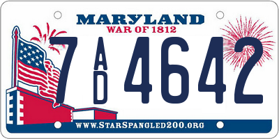 MD license plate 7AD4642