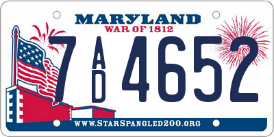MD license plate 7AD4652