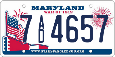 MD license plate 7AD4657