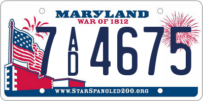 MD license plate 7AD4675