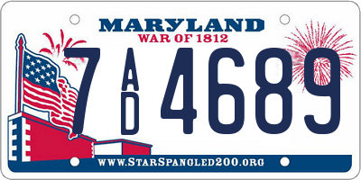MD license plate 7AD4689