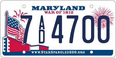 MD license plate 7AD4700