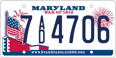 MD license plate 7AD4706