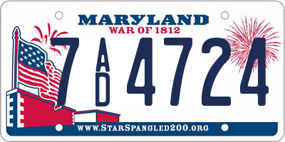 MD license plate 7AD4724