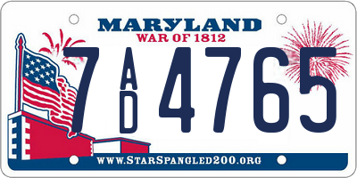 MD license plate 7AD4765