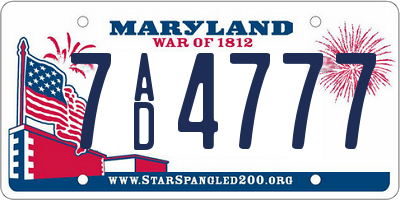 MD license plate 7AD4777