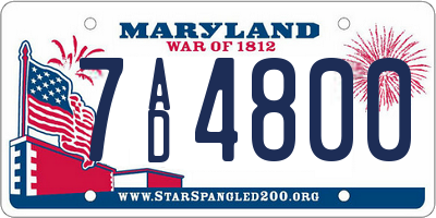 MD license plate 7AD4800