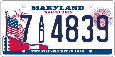 MD license plate 7AD4839