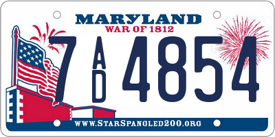MD license plate 7AD4854