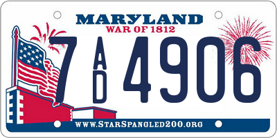 MD license plate 7AD4906