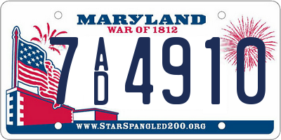 MD license plate 7AD4910