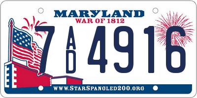 MD license plate 7AD4916