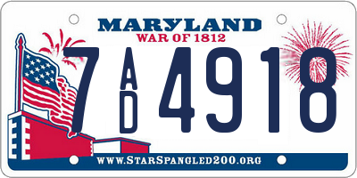 MD license plate 7AD4918