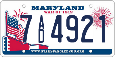 MD license plate 7AD4921