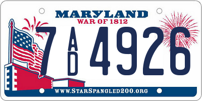 MD license plate 7AD4926