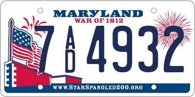 MD license plate 7AD4932