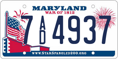 MD license plate 7AD4937